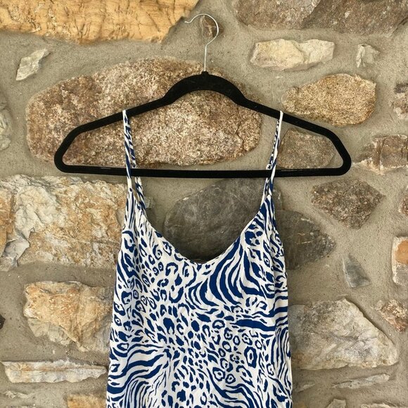 Reformation Crimini Side Slit Low Midi Dress Blue Cheetah Leopard Womens 0 $148 - Picture 4 of 12